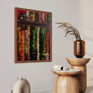 Vibrant Abstract Painting. Books.